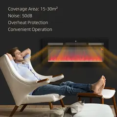 HOMCOM 102cm/40" Electric Fireplace, 2000W Recessed and Wall Mounted Electric Fire with Remote Control, 9 Flame Colour and Crystal, Black - 6