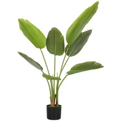 HOMCOM 109cm Artificial Bird of Paradise Plant, Faux Banana Leaf Tree with PEVA Leaves and Flocking, Decorative Palm Tree in Pot for Home Office Decor, Green - 1