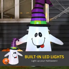 HOMCOM 1.2m Witch Ghost Halloween Inflatable Decoration w/ LED Lights Fan Accessories Pumpkin Lantern Kids Adult Fun Weather-Resistant Indoor Outdoor Seasonal - 5