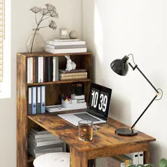 HOMCOM 120cm Computer Desk, Wooden PC Laptop Table with 6-Tier Storage Bookshelves, Home Office Working Study Desk, Writing Workstation, Rustic Brown Wood-Effect - 8