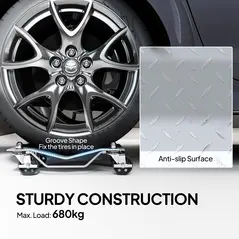 DURHAND Two-Piece Car Wheel Dolly with Swivel Casters, Non-Slip Metal Plates, 680kg Capacity, Grey - 4