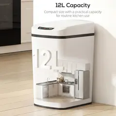 HOMCOM 12L Sensor Bin, Automatic Touchless Motion Sensor Kitchen Bin with Fingerprint Resistant Stainless Steel, White - 5