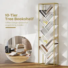 HOMCOM 10 Shelf Modern-Style Bookshelf - Gold Tone/White - 4