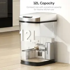 HOMCOM 12L Sensor Bin, Automatic Touchless Motion Sensor Kitchen Bin with Fingerprint Resistant Stainless Steel, Silver - 5