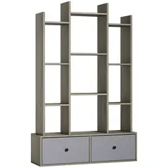 HOMCOM 12 Shelf Storage Unit, with Drawers - Graphite Wood Effect - 1