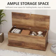 HOMCOM 113L Storage Chest, Storage Box with Flip-Top Lid and 2 Safety Hinges, Storage Trunk for Living Room, Entryway, 100 x 40 x 40 cm, Brown Wood Grain - 4