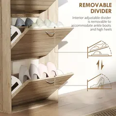 HOMCOM 12-Shoe Flip Drawer Storage Cabinet - Brown Wood-Effect - 6