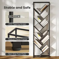 HOMCOM 10 Shelf Industrial-Style Bookshelf - Black/Grey - 7