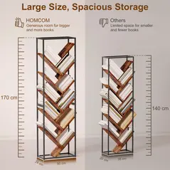 HOMCOM 10 Shelf Industrial-Style Bookshelf - Black/Brown - 6