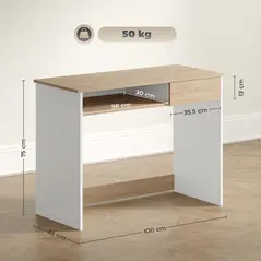 HOMCOM 100cm Compact Computer Desk with Keyboard Tray, Home Office Desk with Drawer for Bedroom Study, Oak - 3