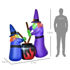 HOMCOM 1.8m Inflatable Halloween Lawn Decoration with LED Witches Around A Black Cauldron Outdoor Air Blown Holiday Décor - 3