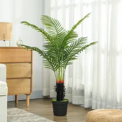 HOMCOM 120cm Artificial Areca Palm Tree with 9 PE Leaves, Decorative Artificial Plant with Plastic Pot and Flocked Soil, Fake Plant for Home Office Decor, Green - 9