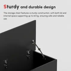 HOMCOM 113L Storage Chest, Storage Box with Flip-Top Lid and 2 Safety Hinges, Storage Trunk for Living Room, Entryway, 100 x 40 x 40 cm, Black - 8