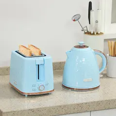 HOMCOM 1.7L 3000W Fast Boil Kettle & 2 Slice Toaster Set, Kettle and Toaster Set with Auto Shut Off, Browning Controls, Light Blue - 2