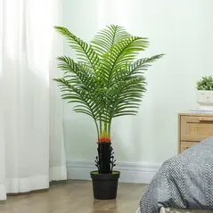 HOMCOM 120cm Artificial Areca Palm Tree with 9 PE Leaves, Decorative Artificial Plant with Plastic Pot and Flocked Soil, Fake Plant for Home Office Decor, Green - 7