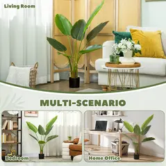 HOMCOM 109cm Artificial Bird of Paradise Plant, Faux Banana Leaf Tree with PEVA Leaves and Flocking, Decorative Palm Tree in Pot for Home Office Decor, Green - 5