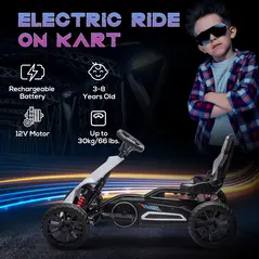 HOMCOM 12V Electric Go-Kart for Kids, Ride-On Racing Go-Kart, with Forward and Reversing Functions, for Ages 3-8 Years - White - 4