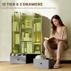 HOMCOM 12 Shelf Storage Unit, with Drawers - Graphite Wood Effect - 4