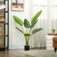 HOMCOM 109cm Artificial Bird of Paradise Plant, Faux Banana Leaf Tree with PEVA Leaves and Flocking, Decorative Palm Tree in Pot for Home Office Decor, Green - 7