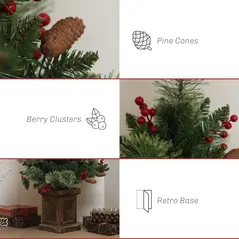 HOMCOM 1.2m/4ft Artificial Christmas Tree with 100 Warm White LED Lights and 8 Modes, Small Xmas Tree with Red Berries, Pine Cones and Retro Base, Green - 6