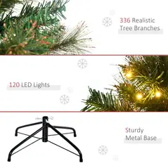 HOMCOM 1.5m 5ft Pre-Lit Christmas Tree Artificial Spruce Xmas Tree Warm White LED Holiday Décor with Metal Stand - 8