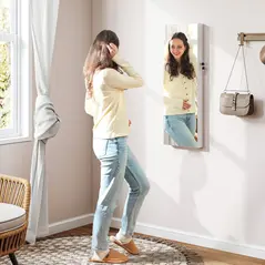 HOMCOM 108 x 37cm Lockable Jewellery Cabinet, with LED Lights - White Surface and Pink Lining - 2