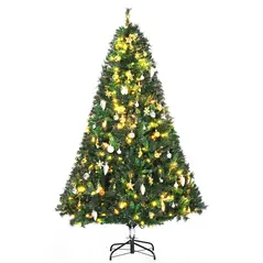 HOMCOM 1.8m 6ft Pre-Lit Artificial Christmas Tree 200 LED Xmas Tree Holiday Décor with Decorative Balls Ornament Metal Stand - 1