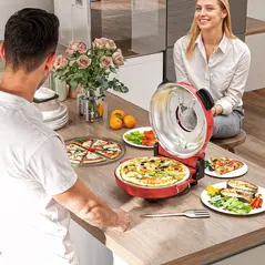 HOMCOM 1200W Pizza Oven, 12 Inch Electric Pizza Maker with Viewing Window, Dual Knob Temp & Timer Control, Overheat Protection, Red - 2