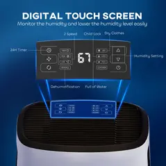 HOMCOM 16l/Day Dehumidifier, with Washable Filter and Timer - White - 4