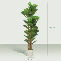 HOMCOM 150cm Artificial Fiddle Leaf Fig Tree - Green - 3