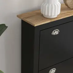 HOMCOM 2 Drawer Shoe Cabinet Modern Narrow Shoe Cupboard Hallway Wooden Storage Organiser with Flip Doors Adjustable Shelf for 6-12 Pairs, Black - 9