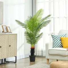 HOMCOM 150cm Artificial Areca Palm Tree with 12 PE Leaves, Decorative Artificial Plant with Plastic Pot and Flocked Soil, Fake Plant for Home Office Decor, Green - 7