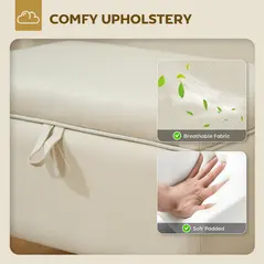 HOMCOM 16L Linen Storage Ottoman Padded Footstool with Rubberwood Legs for Storage Box, Bed End, Shoe Bench, Seating, Beige - 5