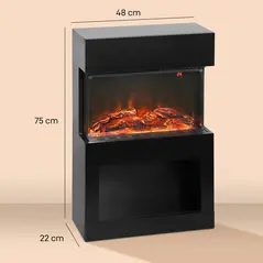 HOMCOM 19" Electric Fireplace with Surround, 3D Flame Effect, 6 Colours & 3 Brightness Levels, 1000W/2000W Black Electric Fire and Mantel Reach up to 30㎡ Space with Remote & Timer, 3 Sided View - 3