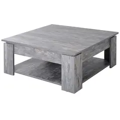 HOMCOM 2 Tier Wood Coffee Table Side Table Bottom Storage Shelf  Simple Modern Living Room Grey Wood Grain - 1