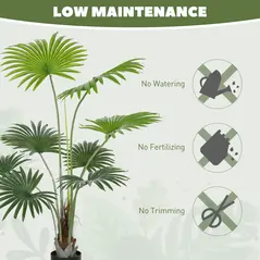 HOMCOM 145cm Artificial Palm Tree, Decorative Artificial Plant with Lifelike PEVA Leaves and Coconut Coir, Fake Tree with Plastic Pot and Flocking for Home Office Decor, Green - 6