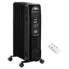 HOMCOM 1500W Digital Oil Filled Radiator, 7 Fin, Portable Electric Heater with LED Display, 24-Hour Timer, 3 Heat Settings, Safety Cut-Off and Remote Control, Black - 1