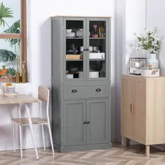 HOMCOM 180cm Tall Kitchen Pantry Cupboard, Freestanding Storage Cabinet with 5 Tier, Adjustable Shelves,  Drawer, Grey - 2