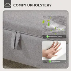 HOMCOM 16L Linen Storage Ottoman Padded Footstool with Rubberwood Legs for Storage Box, Bed End, Shoe Bench, Seating, Light Grey - 5