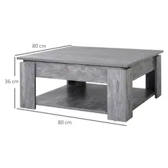 HOMCOM 2 Tier Wood Coffee Table Side Table Bottom Storage Shelf  Simple Modern Living Room Grey Wood Grain - 3
