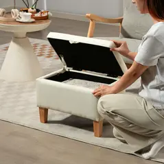 HOMCOM 16L Linen Storage Ottoman Padded Footstool with Rubberwood Legs for Storage Box, Bed End, Shoe Bench, Seating, Beige - 8