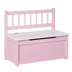 HOMCOM 2 In 1 Wooden Toy Box, Seat Storage Bench, Storage Chest Cabinet Organiser with Safety Pneumatic Rod, Pink - 1
