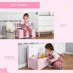 HOMCOM 2 In 1 Wooden Toy Box, Seat Storage Bench, Storage Chest Cabinet Organiser with Safety Pneumatic Rod, Pink - 5
