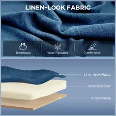 HOMCOM 2 Seater Sofa, Linen-look Fabric Small Sofa with Wing Back, Thick Seat, Metal Legs, Dark Blue - 4