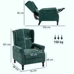 HOMCOM 150° Reclining Vintage Armchair, with footrest - Dark Green - 3