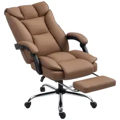 HOMCOM 155° Reclining Faux Leather Swivel Office Chair - Brown - 1