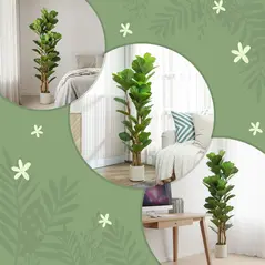 HOMCOM 150cm Artificial Fiddle Leaf Fig Tree - Green - 7