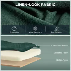 HOMCOM 2 Seater Sofa, Linen-look Fabric Small Sofa with Wing Back, Thick Seat, Metal Legs, Dark Green - 4