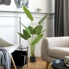 HOMCOM 160cm Tall Artificial Bird of Paradise Plant, Faux Banana Leaf Tree with PEVA Leaves and Flocking, Decorative Palm Tree in Pot for Home Office Decor, Green - 7