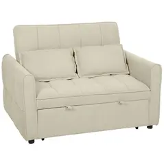 HOMCOM 2 Seater Sofa Bed, 3-in-1 Convertible Sleeper Sofa with Click-clack Adjustable Backrest and 2 Pillows, Light Brown - 1